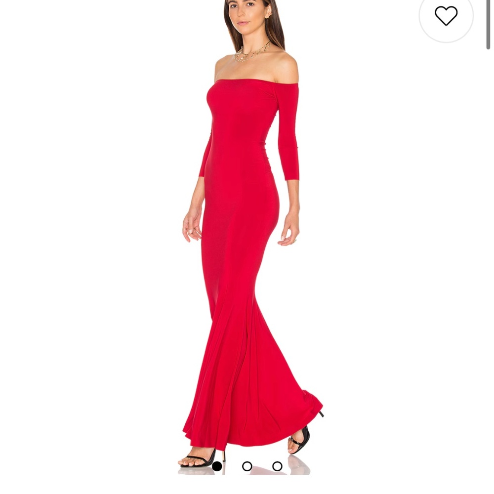 Norma Kamali red off the shoulder fishtail gown